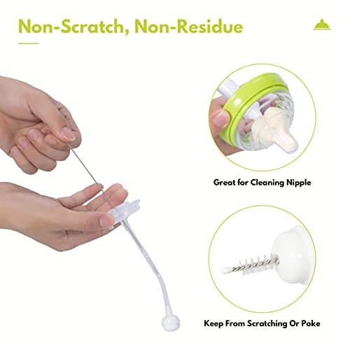 CAREBABYMORE Baby Bottle Brush Set with Nipple Cleaner and Suction, 10.2" Cleaning Brush and 6.5" Sponge Bottle Brush with A Replacement Brush Head and Two 6.7" Straw Brushes, Pack of 5 (Yellow) - color: Yellow