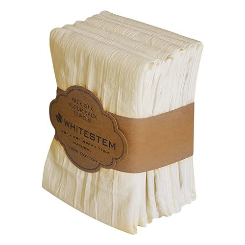 Flour Sack Towels | Tea Towel for Crafts | Kitchen | Dish | Cotton Blank Towel for Embroidery | Baking Bread Proofing Linen Cover | Thick Absorbent Quick Dry | 6 Pack 18"x28" Natural - color: Natural, size: 18"x28" - 6 Pack
