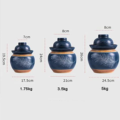 ZHOUXIAO Blue Pickle Jar Ceramic Jar with Lid,Traditional Chinese Fermentation Kit Crock with Water Seal Airlock Lid, Fermentation Jar for Kimchi,Sauerkraut,Kombucha Jar 3.5KG