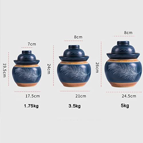 ZHOUXIAO Blue Pickle Jar Ceramic Jar with Lid,Traditional Chinese Fermentation Kit Crock with Water Seal Airlock Lid, Fermentation Jar for Kimchi,Sauerkraut,Kombucha Jar 1.75KG