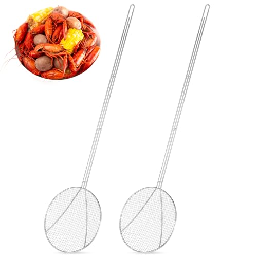 Baderke 2 Pcs 36 Inch Round Plated Wire Skimmer Stainless Steel Food Strainer Spoon Mesh Stirring Fryer Skimmer with Long Handle for Kitchen Fried Food Cooking Straining Frying - size: 36 Inch