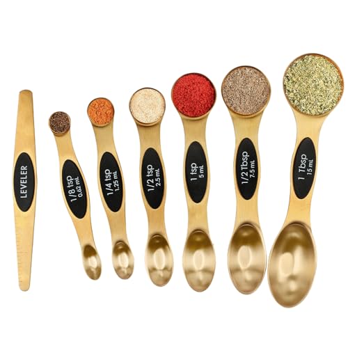 Magnetic Measuring Spoons Set Stainless Steel with Leveler, Stackable Metal Tablespoon Measure Spoon for Baking, Measuring Cups and Spoon Set Kitchen Gadgets Apartment Essentials Fits - color: Gold
