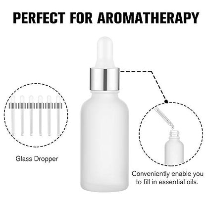 PrettyCare Glass Dropper Bottles Set of 99, 1oz (30ml) Frosted Empty Thick Bottles Bulk with Leakproof Silver Caps - With Labels & Funnels for for Storage, Travel,Essential Oils, DIY Serums - color: 1oz Frosted, style: 99 Pack