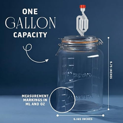 kitchentoolz 2-Pack 1-Gallon Mason Glass Fermenting Jars with Airlock Lids – Wide Mouth with Ounce & Milliliter Markings for Mead, Kombucha, Beer, Wine & Pickling - size: Pack of 2