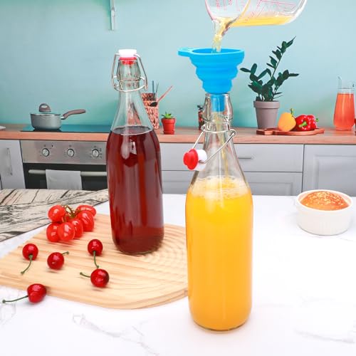 8 Pack 32oz Swing Top Glass Bottles,Flip Top Brewing Bottle with Airtight Stopper Lids, for Juice, Water, Kombucha, Wine, Beer Brewing, Kefir Milk or Eggnog(Bonus Gaskets and Funnel)