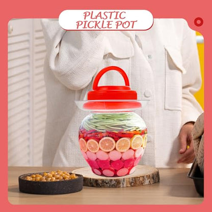 Plastic Pickle Jar 1l with Red Lid Thickened Airtight Food Storage Container Household Plastic Sealed Storage Jar for Kimchi Fermentation and Vegetable Preservation