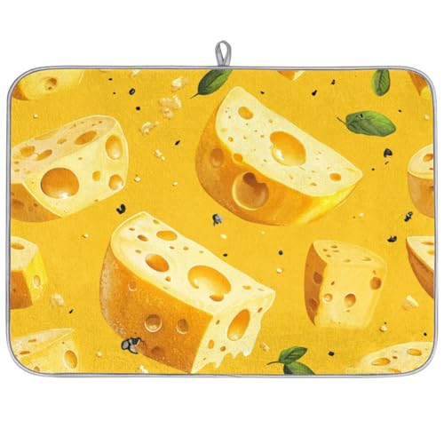 Cheese Dish Drying Mat for Kitchen Counter Yellow Cheese Absorbent Drainer Mats Microfiber Dish Dry Pad Washable Coffee Bar Decor 16x18 Inch - size: 16" x 18"