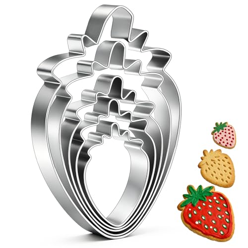 Strawberry Cookie Cutter Fruit Vegetbale Biscuit Cutters for Valentines Day Birthday Summer Christmas New Year Party DIY Baking Mold, Pack of 5 - style: Strawberry 5pcs