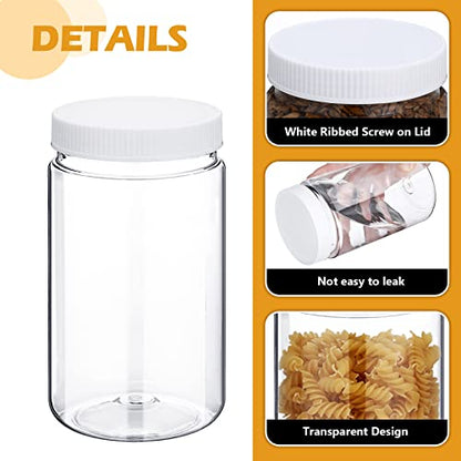 Eaasty 15 Pack 32 oz Plastic Jars with Lids Clear Mason Jars Large Storage Container Wide Mouth Empty Bulk for Home Food Candy Organizing Kitchen(White) - color: White