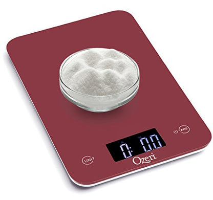 Ozeri Touch Professional Tempered Glass Digital Kitchen Scale, Red Engine - color: Red Engine