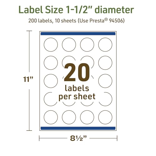 Avery Dissolvable Round Labels, Sure Feed Technology, 1.5" Diameter, Matte White, Print-to-The-Edge, Laser/Inkjet Printable, 200 Labels Total - style: 200 labels