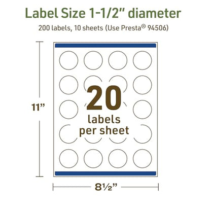 Avery Dissolvable Round Labels, Sure Feed Technology, 1.5" Diameter, Matte White, Print-to-The-Edge, Laser/Inkjet Printable, 200 Labels Total - style: 200 labels