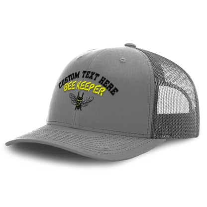 Speedy Pros Mesh Cap Hat Embroidered Bee Keeper Honey Farmer Bees Embroidery Trucker Hats for Men & Women Cotton - color: Grey Personalized Text Here