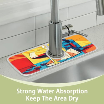 Kitchen Sink Splash Guard Cheese Wine Sink Water Splash Guard Absorbent Fast Drying Sink Mat Washable Dish Drying Mat 15x5.4"