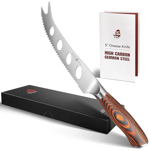 TUO Cheese Knife, Tomato Knife 5.5" Serrated Blade, High Carbon German Steel, Mutil-Use Non Stick Design, Pakkawood Handle - Fiery Phoenix Series