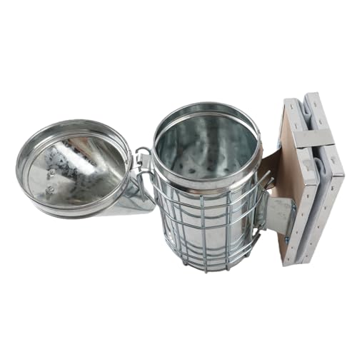 Sanpyl Bee Smoker with Heat Protection Board Iron Beekeeping Equipment, Stainless Steel Produces Safe Cool Smoke to Help, Protective Heat Surrounds the Smoker to Help