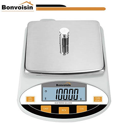 Bonvoisin Lab Scale 500gx0.01g Digital Precision Analytical Balance - High Precision Electronic Balance for Jewelry, Kitchen, Scientific, and Laboratory Use - size: 500gx0.01g