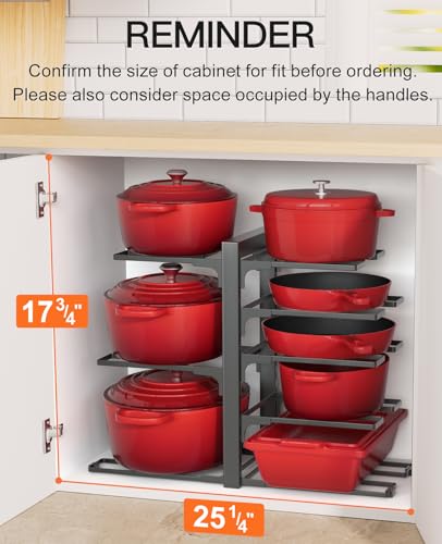 ORDORA Pots and Pans Organizer Rack for Cabinet, 15.83" Height 8-Tier Heavy Duty 120LBS Pot Pan Organizer under Cabinet Adjustable for Dutch Oven, Cast-iron Pan, Heavy Skillets Griddles, Shallow Pot - style: M-15.83"H-HeavyDuty