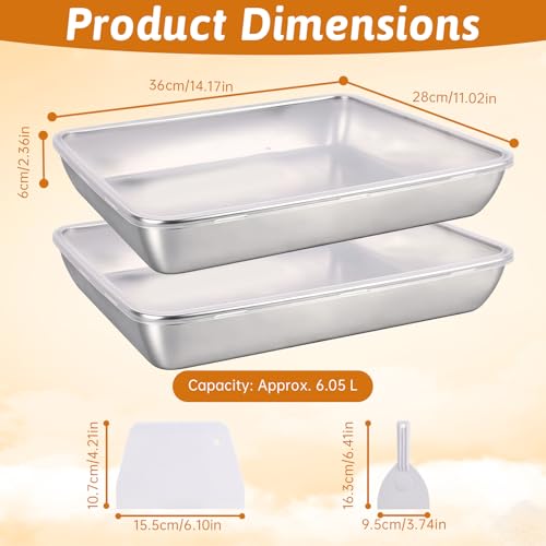2 Pack Pizza Dough Proofing Box, 6L Large Capacity Stainless Steel Food Storage Container with Lid, Household Pizza Dough Tray for Bread & Dough Balls, Includes Cutter - size: 6L