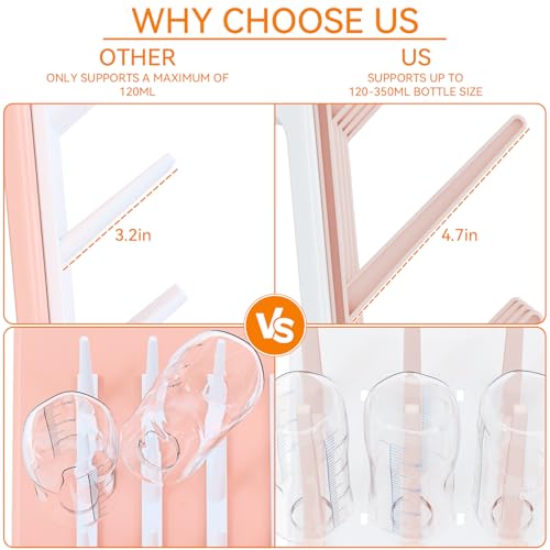 SuoXing Baby Bottle Drying Rack Space Saving,BPA Free Countertop Vertical Bottle Rack Dryer & Holder for Baby,Large Baby Bottle Station Organizer and Stand for Brushes,Pacifiers,Breast Pump,Dish,Pink - color: Pink