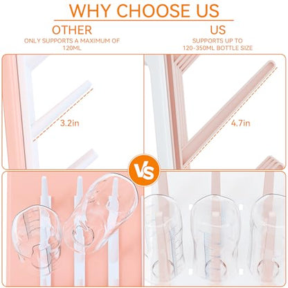 SuoXing Baby Bottle Drying Rack Space Saving,BPA Free Countertop Vertical Bottle Rack Dryer & Holder for Baby,Large Baby Bottle Station Organizer and Stand for Brushes,Pacifiers,Breast Pump,Dish,Pink - color: Pink