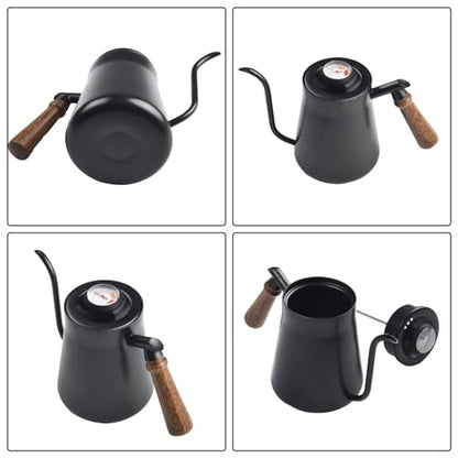 Stainless Steel Gooseneck Kettle With Built-in Thermometer, Narrow Spout Pour Over Coffee Pot For Precise Manual Brewing Of Coffee Or Tea For Home Kitchen Or Cafe Use(650ML Black)