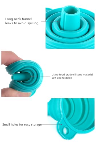 Silicone Collapsible Funnel Set 3 Pack Food Grade Funnels for Filling Bottles, Liquid Powder Transfer Kitchen Funnel with Wall Hooks (3* funnels,wall Hooks* 3)