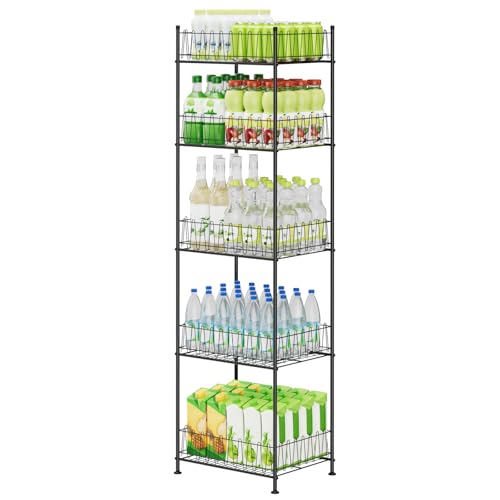 5 Tier Water Bottle Storage Rack Freestanding Metal Water Bottle Holder Shelf Organizer Drink Beverage Soda Can Organizer Storage Rack Bottled Water Stand for Floor Pantry Kitchen Food Storage, Black - color: Black, size: 5 Tier,12.5"D x 16.7"W x 60.6"H