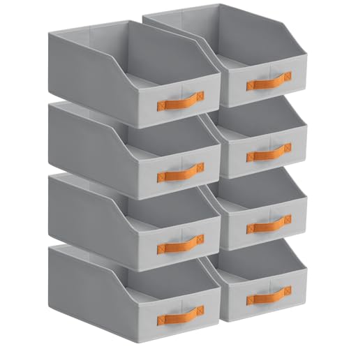 Homsorout Fabric Storage Bins for Organizing - 8 Pack Large Trapezoid Collapsible Storage Bins with Front Handle, Closet Organizers and Storage for Bedroom, Home Shelves, Small Spaces, Grey - color: Grey, size: 8 Pack