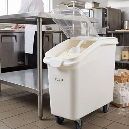 TrueCraftware- 21 Gallon Shelf Ingredient Bin (335 Cups) White with Clear Sliding Lid Casters & Measuring Scoop- Plastic Kitchen Pantry Storage Bin for Dry Food Flour Sugar Kitchen Restaurant - size: 21 Gallon