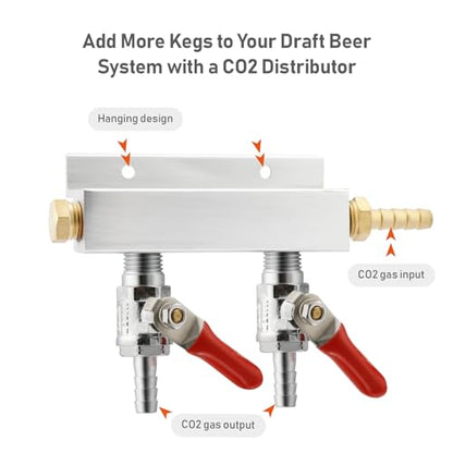 2-Way Gas Manifold CO2 Distributor Manifold 5/16 inch Barb/Stem Splitter Beer Integrated Check Valves Homebrew Beer Making Brewing Tool-CO2 gas input at RIGHT side+3 CLAMPS - color: 2WAY,GAS INPUT AT RIGHT