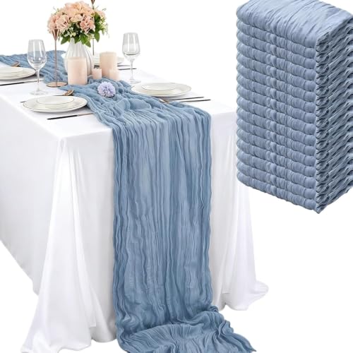 16 Pack Dusty Blue Cheesecloth Table Runner 10Ft Boho Gauze Table Runners 35x120 Inch Blue Cheese Cloth Table Runners Long Sheer Table Runners for Wedding Bridal Shower Birthday Party Table Decor - style: Blue