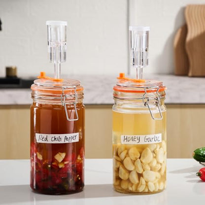 JILLMO 1 Liter Fermentation Jar, Glass Fermenting Kit with Weight for Making Sauerkraut, Kimchi, Pickles and More, Pack of 2 - size: 1000 ML