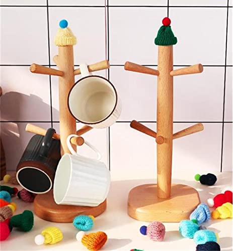 Elandy Wooden Mug Holder Tree with 6 Hooks Mug Stand Mug Rack Coffee Cup Holder Mug Hanger Tea Coffee Bar Organizer for Kitchen Counter and Display Dinnerware Storage