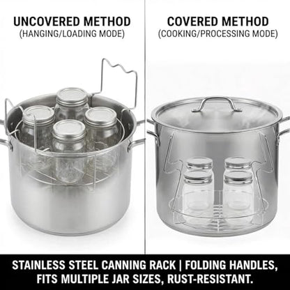 2pcs 10 Inch Stainless Steel Canning Rack with Jar Lifter Tongs Set - Heavy Duty Canning Basket for Water Bath Canner & Pressure Canner - Fits Stock Pot, Mouth Quart Jars for Home Canning (10 inch) - size: 10 inch