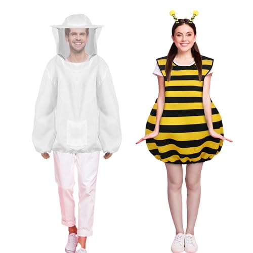 Hercicy Halloween Bee & Beekeeper Costume Couple Cosplay - Bee Jacket with Head Piece