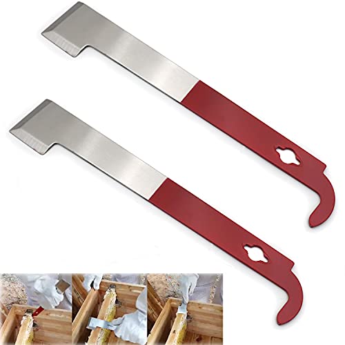 XKMT- (2) Stainless Steel Bee Hive Tool Scraper J Hook Frame Lifter Gripper Beekeeping Equipment [P/N: ET-TOOL033 X2-SR] - size: 2