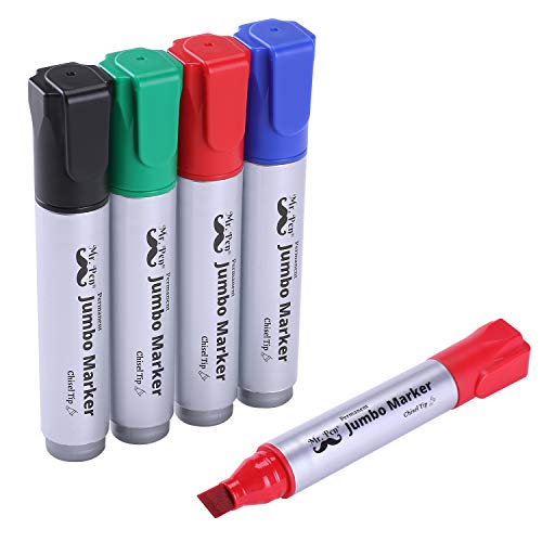 Mr. Pen- Jumbo Permanent Markers, 4 Pack, Assorted Color, Chisel Tip | Wide Tip, Large, Thick Permanent Markers for Canvas, Posters Board, Fabric, Window, Glass, Wood, Waterproof, Quick Dry - color: Black, Green, Red, Blue