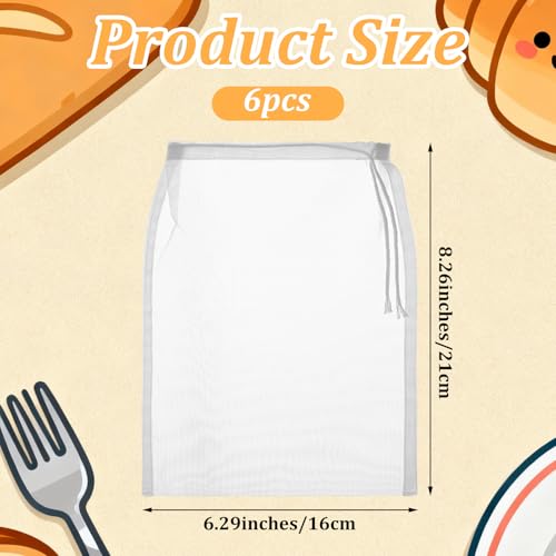 6 PCS White Nylon Straining Bag, Fine Mesh Brew Bags Homebrew Beer Reusable Hops Bag Wine Filters for Sediment Cider Dry Strainer Bags for Home Brewing and Wine Making Supplies (21×16 cm)