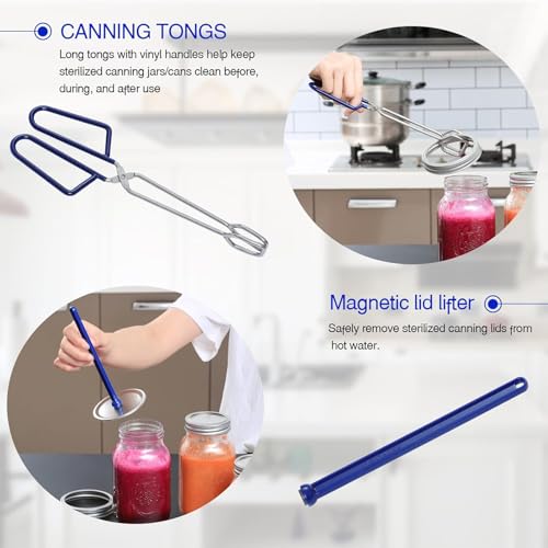 7 Pieces Canning Supplies Kit, Stainless Steel, Blue | Steamer Rack, Canning Funnel, Jar Lifter, Wrench & Tongs, Lid Lifter Bubble Remover Tool - color: Blue