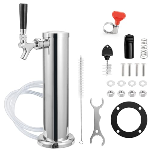 MRbrew Single Tap Draft Beer Tower, Support Countertop and Kegerator Installation, Stainless Core Beer Faucet Stainless Steel 3'' Flange Brewing Tower Dispenser Kit with Self-Closing Faucet Spring - size: Single Tap Kegerator Tower