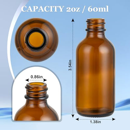 2 oz Small Glass Bottles with Lids Boston Round Shot Bottles for Health,Immunity, Ginger Juice, Essential Oils, Leak Proof Mini Travel Containers (Amber, 24Pack) - color: Amber, size: 2oz 24