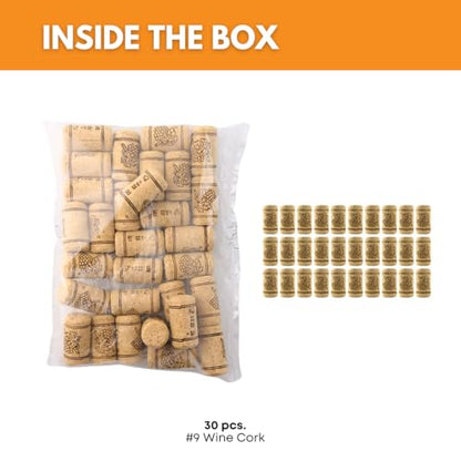 FastRack Bag of 30, 9 Premium Straight Wine Corks for Wine Bottles - 15/16" x 1-3/4" - Beige, Wine Bottle Cork Stoppers, Replacement Corks for Wine Beer Bottles