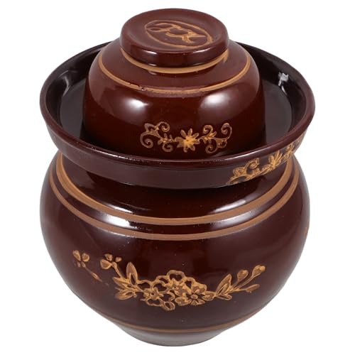 Milisten Ceramic Pickle Jar 5.5lb Traditional Kimchi Crock with Sealed Lid Porcelain Sauerkraut Storage Jar for Fermenting Vegetables and Pickles Random Color