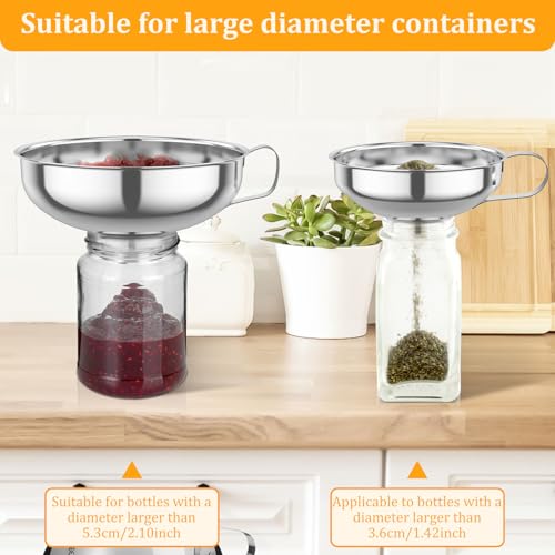 Canning Funnel with Strainer for Wide and Regular Mason Jars, Stainless Steel Wide-Mouth Funnel with Handle, Wide Mouth Funnels for Kitchen Use, Canning Supplies Kit Food Funnel Set