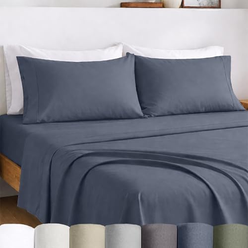 California Design Den King Sheet Set - Certified 100% Egyptian Cotton Percale Sheets King with Deep Pockets, Lightweight & Crisp, Durable Luxury Bedding Set - Mineral Blue (Grey Tone) - color: Mineral Blue (Grey Tone), size: King