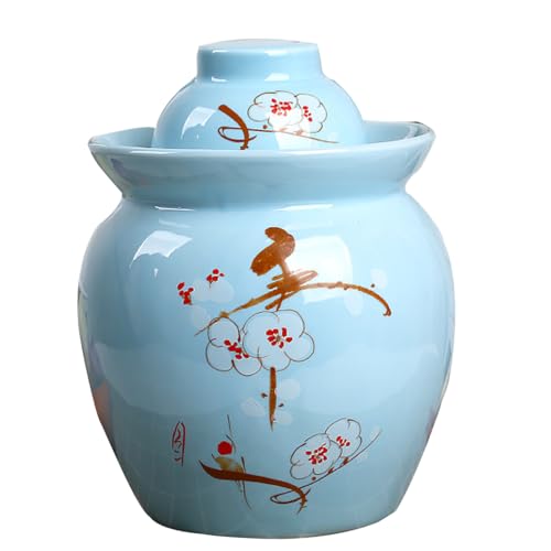 MRYBD Ceramic Pickle Jar With Water Seal,Kimchi Containers, Fermentation Jar, Fermentation Jars Ceramic Pots, Sealed Fermentation Jars With Lids, Sauerkraut Crock blue-7L - color: blue, size: 7L