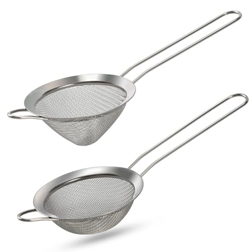 Luckyiren 2-Pack Stainless Steel Fine Mesh Strainer – 3.35 Inch Tea & Coffee Sieve with Handle for Food, Liquid, & Cocktail – Dishwasher Safe - size: 3.35 in + 3.35 in
