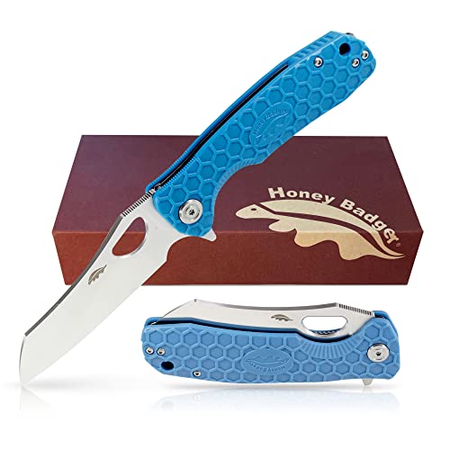 Honey Badger Knife - Flipper Wharncleaver Pocket Knife, EDC Hunting with 3.6" Steel Blade, Nylon+Glass Fiber Handle & Reversible Pocket Clip Medium Blue HB1041 - color: Medium Wharncleaver Blue