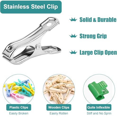 JULMELON 25 PCS Greenhouse Clips, 2.2 Inch Stainless Steel Garden Clips, Heavy Duty Row Cover Clips with Large Open Strong Grip for Fixing Netting Cover Film,Shade Cloth Film Plant Netting